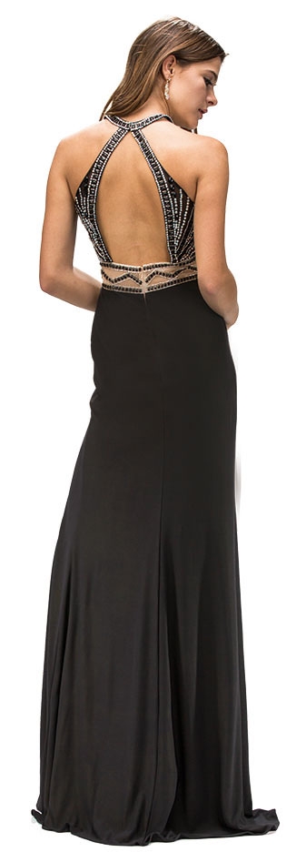 Sleeveless Beaded Top High Neck Long Formal Prom Dress — back