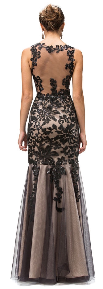 Sequins Embellished Sheer Mesh Top Mermaid Long Prom Dress — back