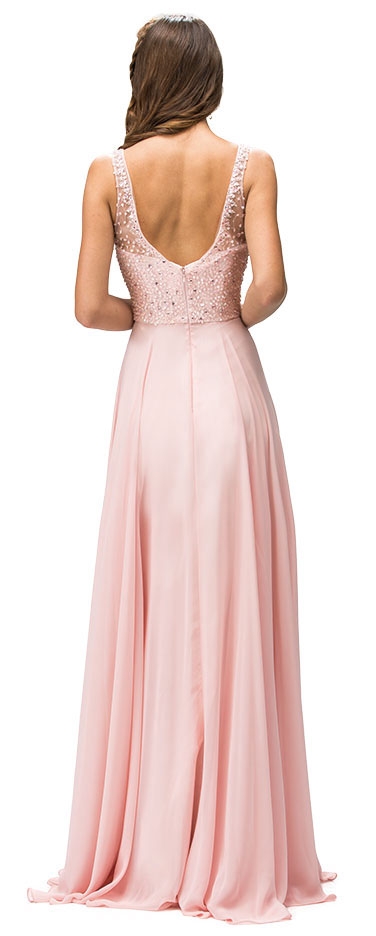 Sleeveless Sequins Embellished Floor Length Prom Dress — back