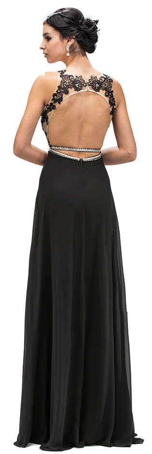Sheer Mesh Beaded Lace Bodice Long Formal Prom Dress — back