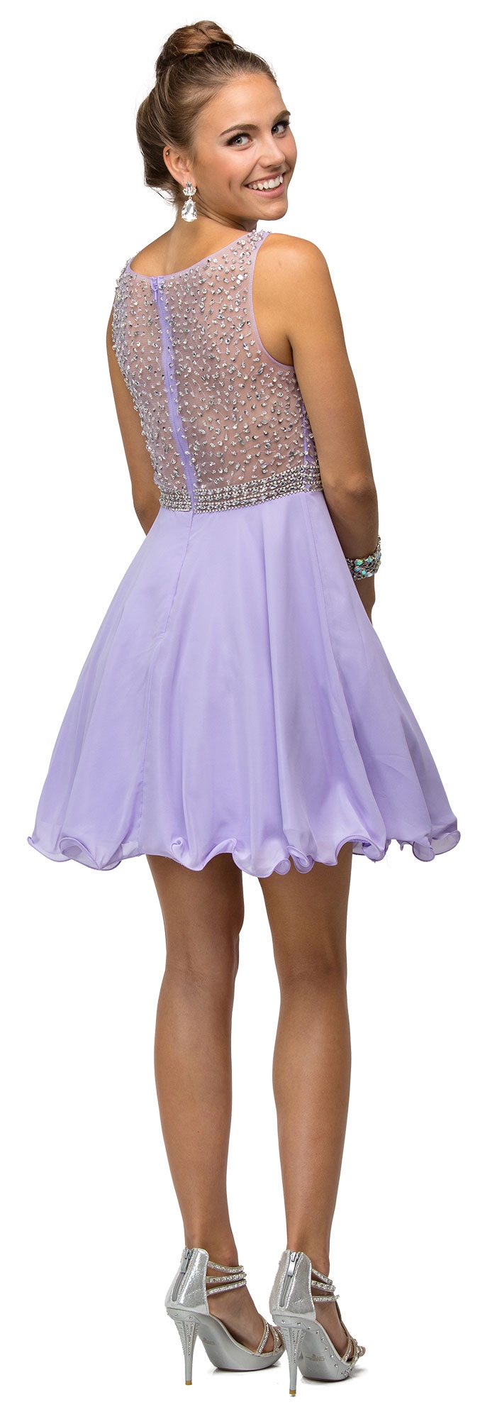 Sparkling Jewels Bodice Short Homecoming Party Dress — back