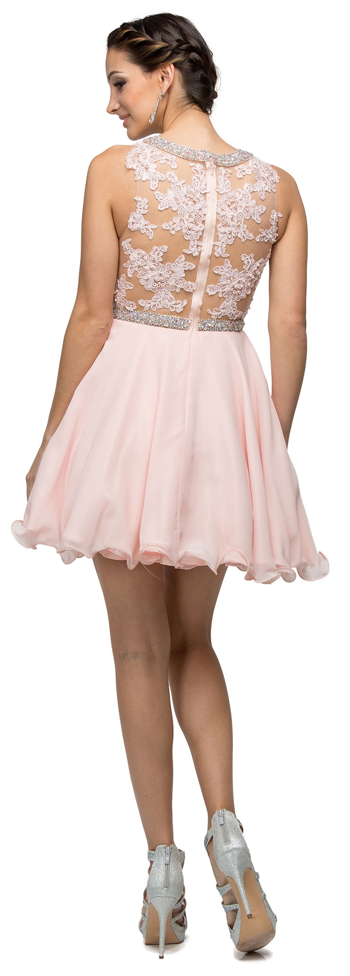 Illusion Sweetheart Neck Short Tulle Homecoming Party Dress — back in Blush