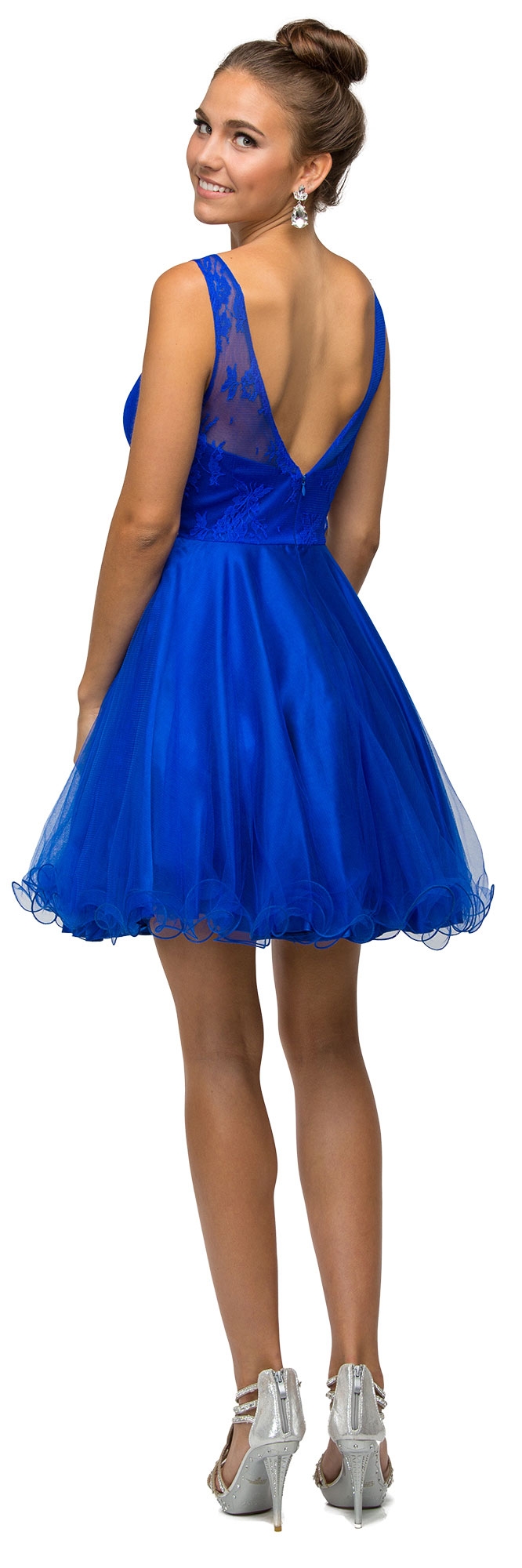 Illusion Sweetheart Neck Short Tulle Homecoming Party Dress — back