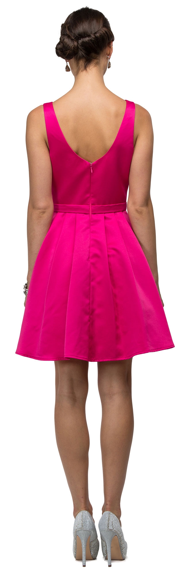 V-Neck Fit & Flare Short Homecoming Party Dress — back