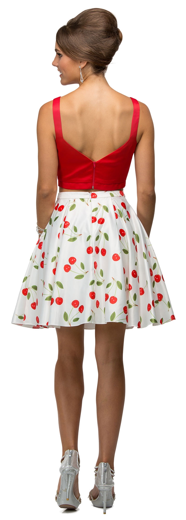Cherry Print Short Two Piece Party Homecoming Dress — back