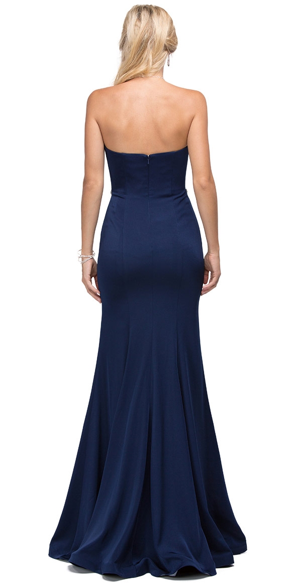 Sweetheart Neck Rhinestones Waist Long Jersey Prom Dress — back
