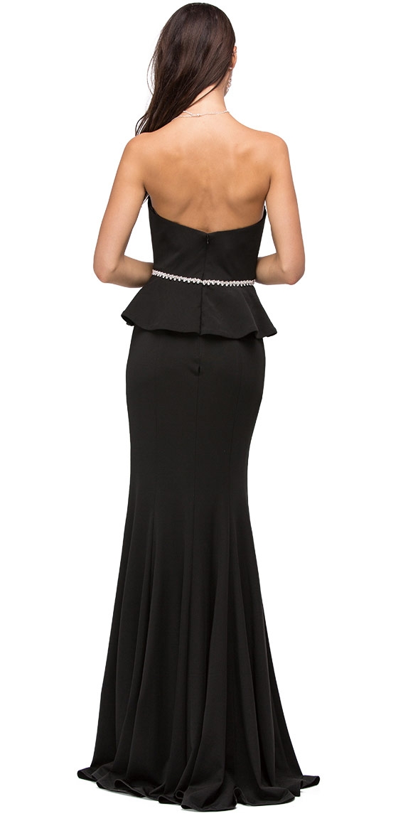 Strapless Peplum Top Rhinestones Waist Long Prom Dress — back