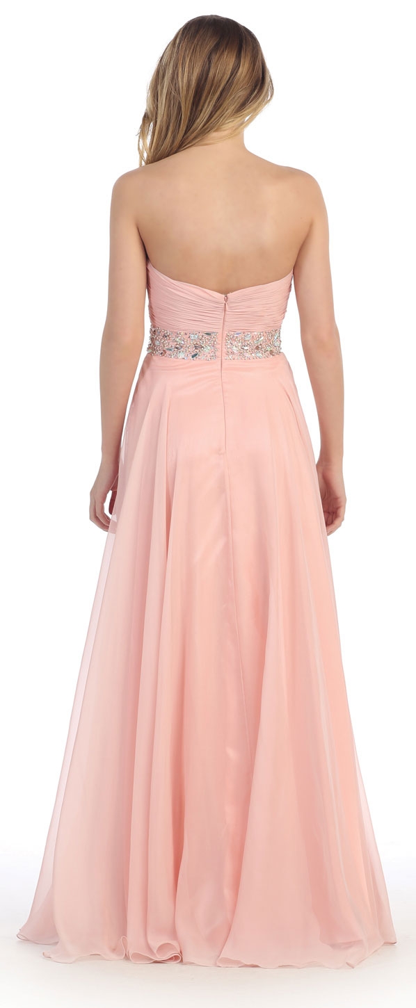 Strapless Sequins Inner Skirt Long Formal Prom Dress — back