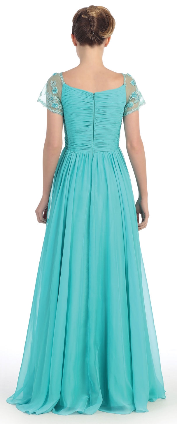 Short Sleeves Twist Knot Bust Long Formal MOB Dress — back