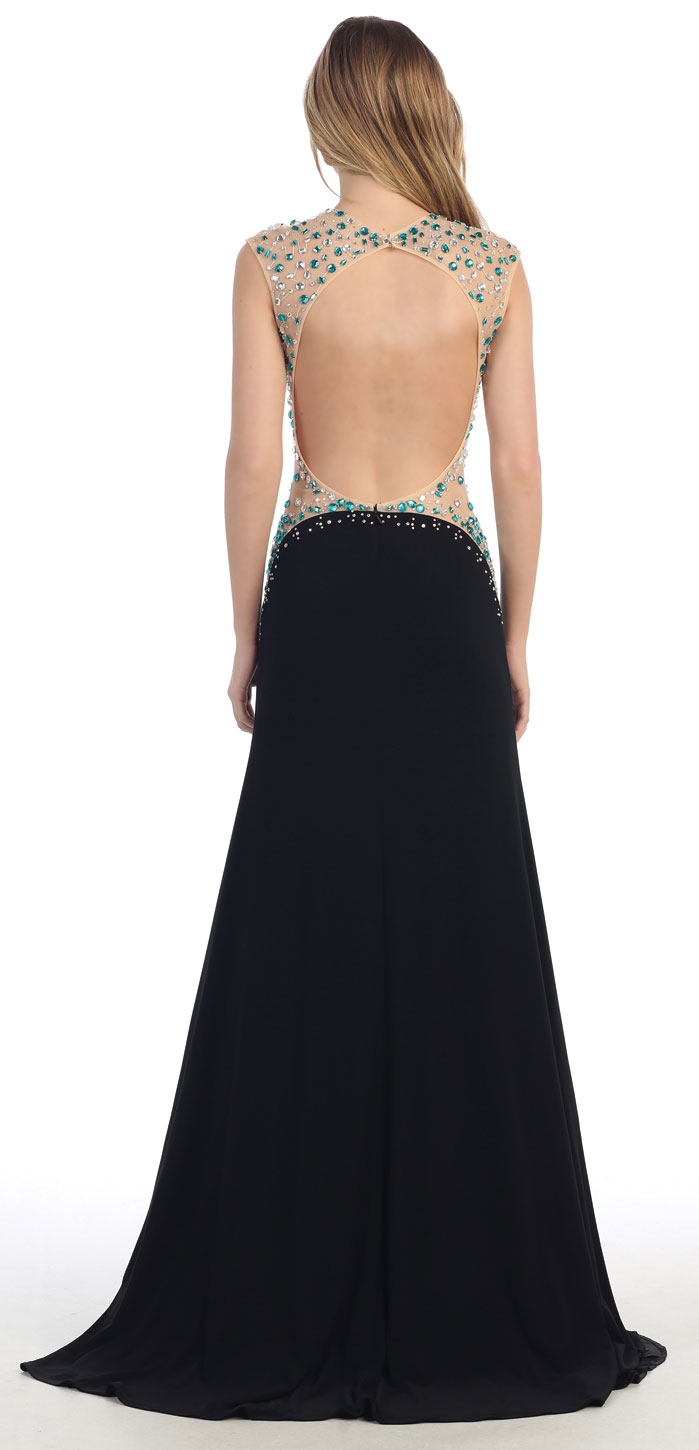 Mesh Rhinestones Bodice Floor Length Prom Pageant Dress — back in Black