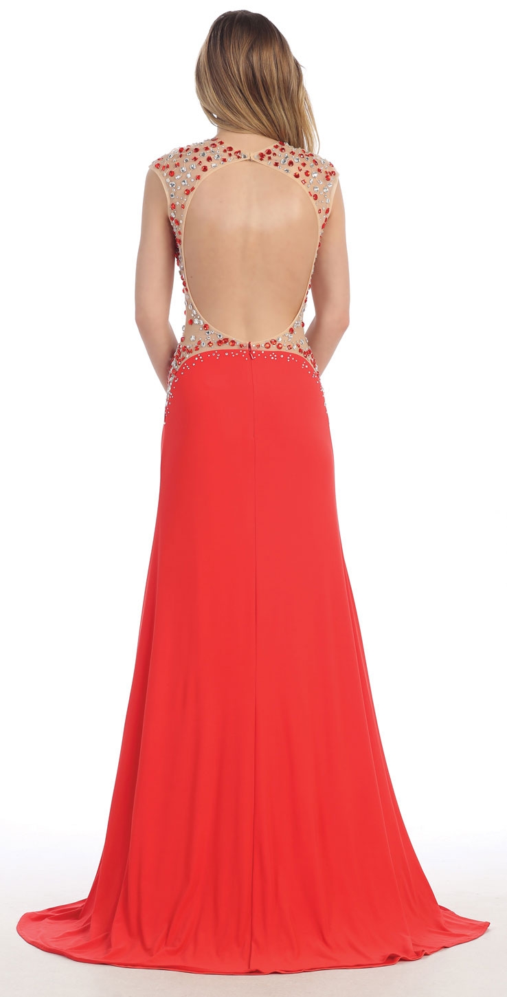 Mesh Rhinestones Bodice Floor Length Prom Pageant Dress — back