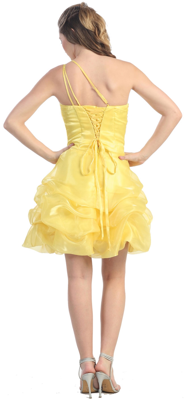 Puffy Sheer Short Homecoming Dress — back in Yellow