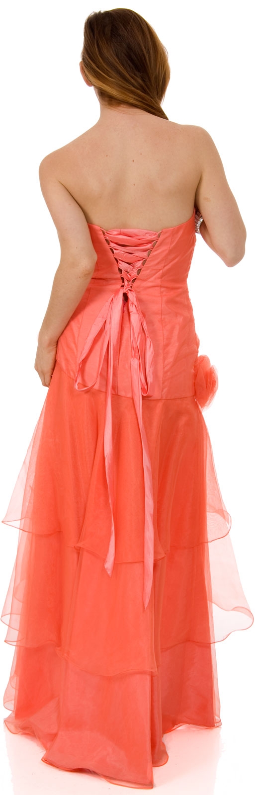 Strapless Oraganza Long Prom dress with Tiered Skirt — back