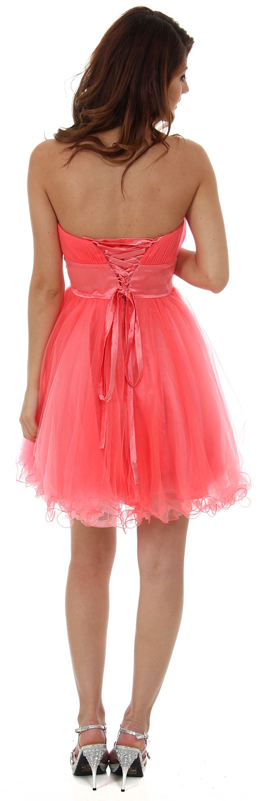 Strapless Mesh Short Party Prom Dress with Rhinestones — back