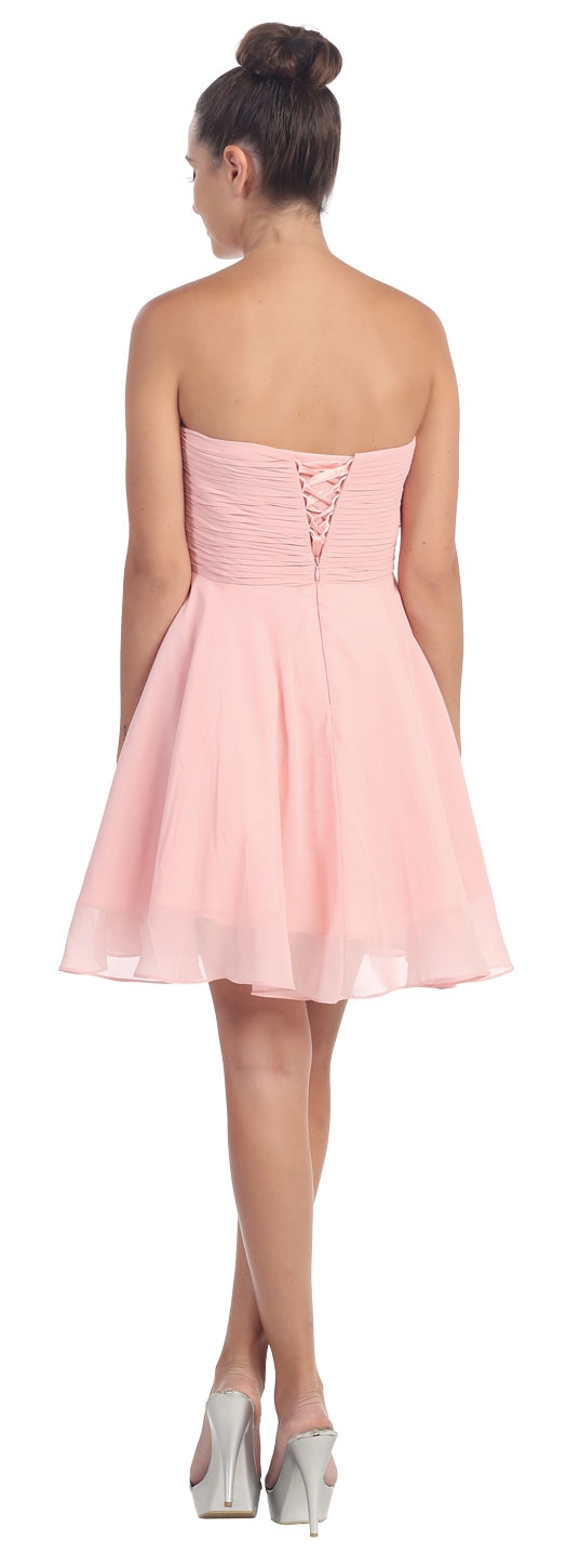 Strapless Shirred Beaded Bust Short Formal Prom Dress — back