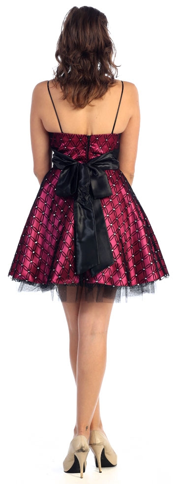 Spaghetti Straps Mesh Prom Party Dress with Satin Belt — back