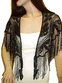 Sequin Beaded Collar Scarf (Black/Gray) — back