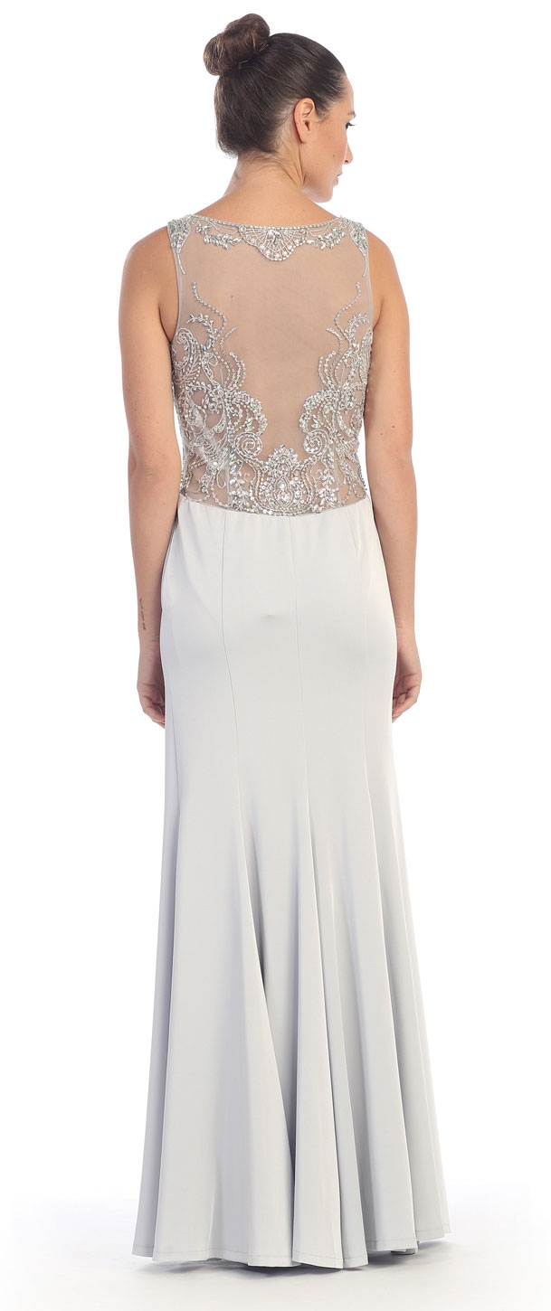 Rhinestones Mesh Top Flared Skirt Long Prom Dress — back
