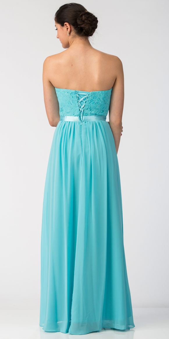 Strapless Floral Lace Bust Long Formal Bridesmaid Dress — back