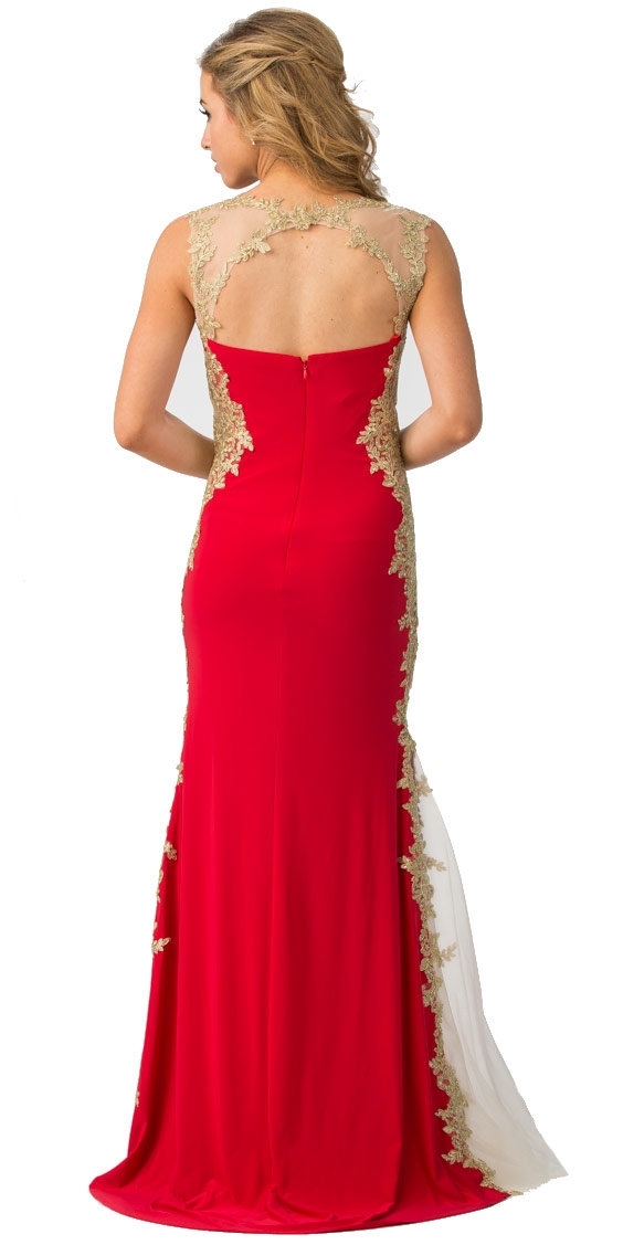 Sweetheart Neck Lace & Mesh Embellishments Long Prom Dress — back