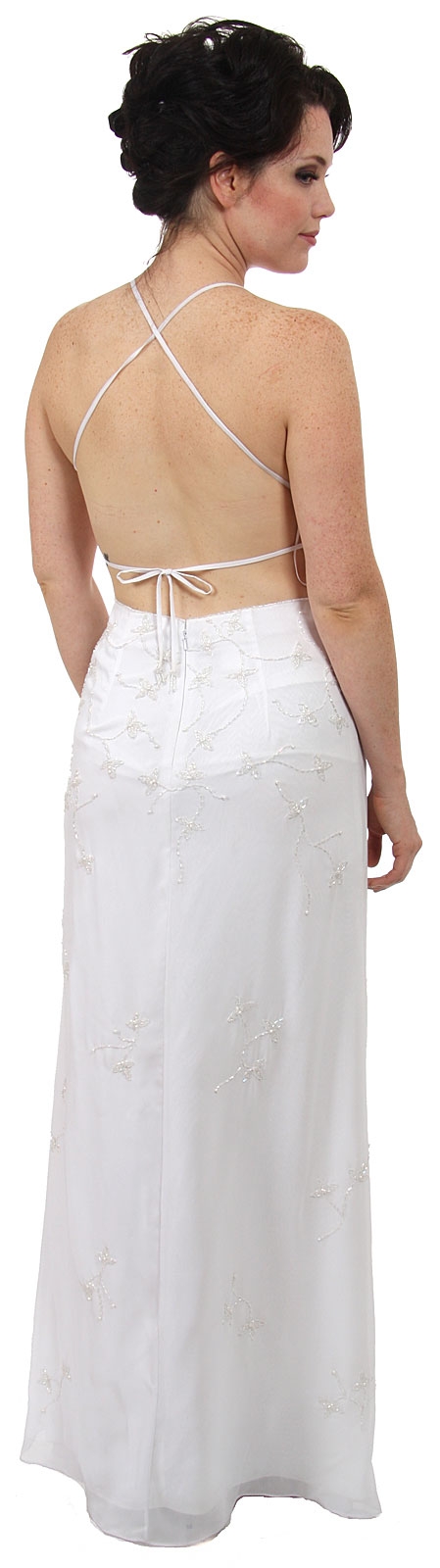 Beaded Formal Full Length Evening Dress — in White