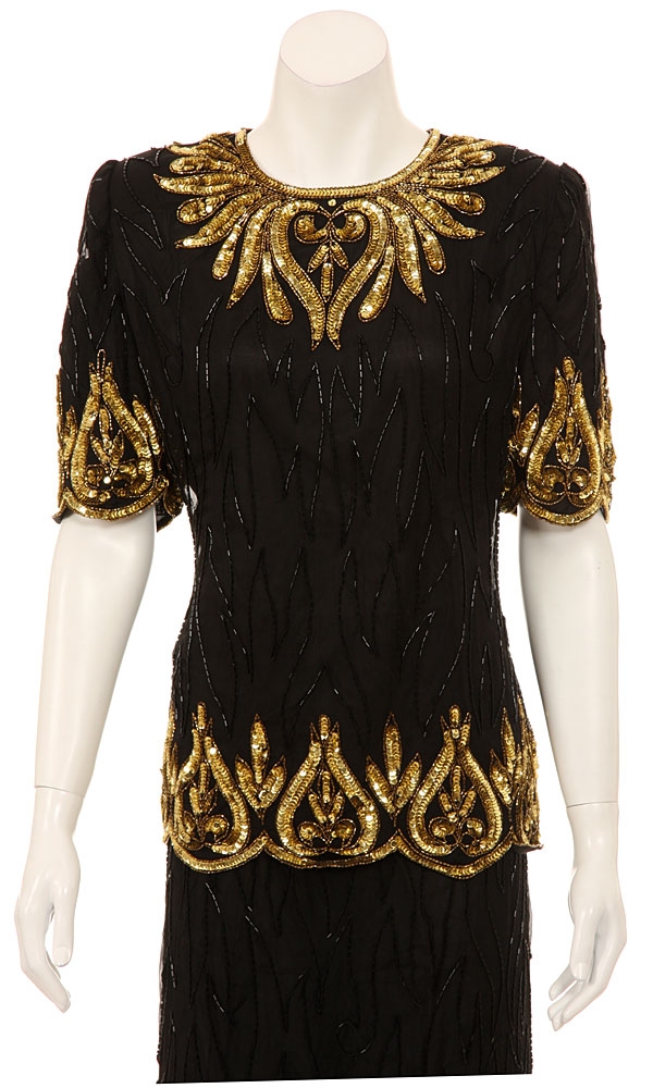 Sequin Flower Bud Two Piece Formal Gown — in closeup