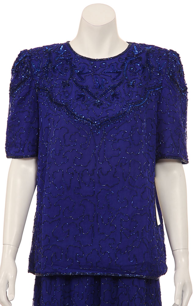 Two Piece Fully Sequined Blouse and Skirt Set  — in closeup