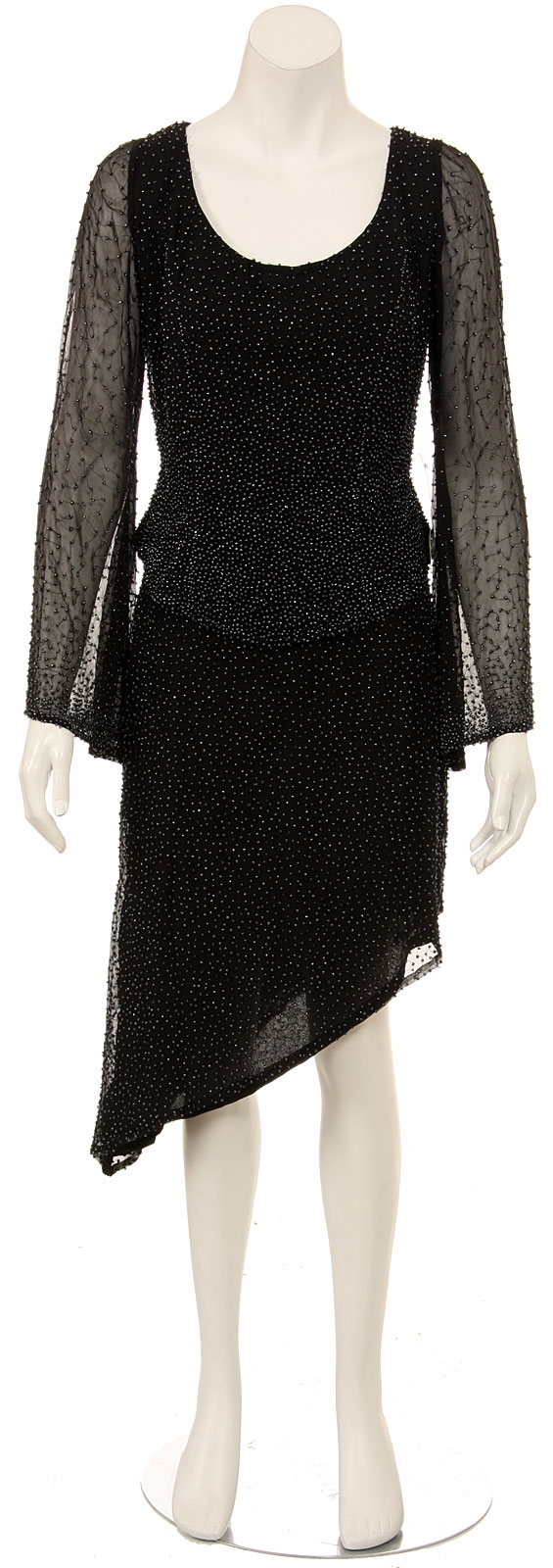 Round Neck Full Sleeves 2-Piece Beaded Cocktail Dress  — in Black