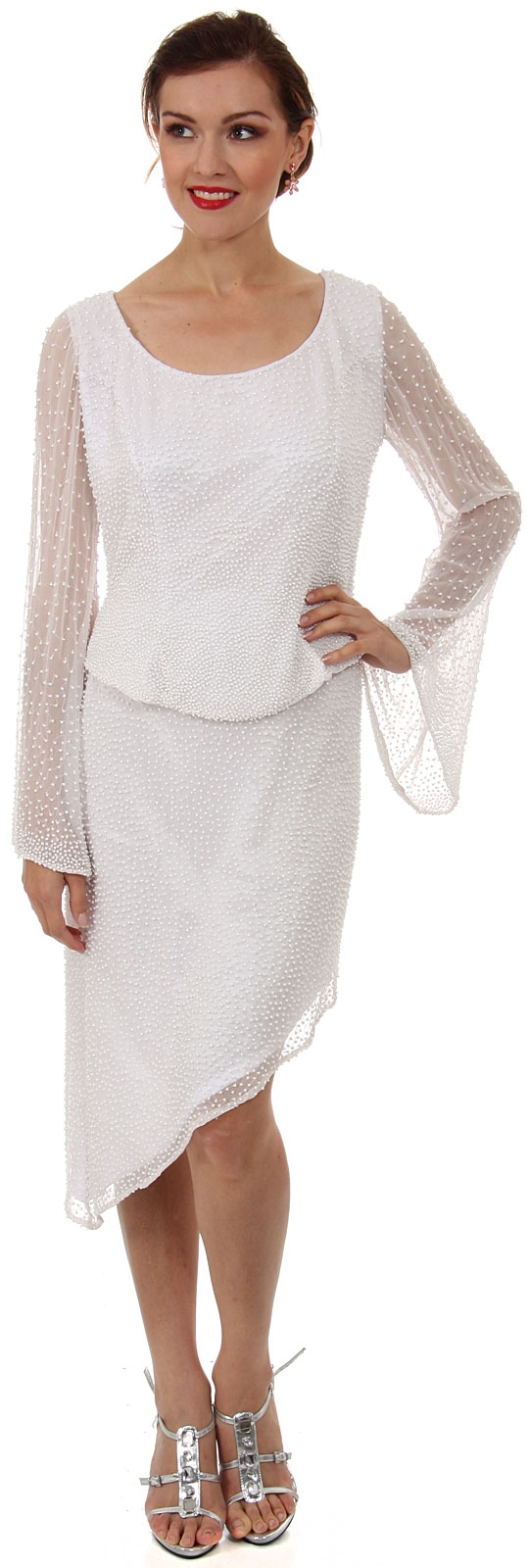 Round Neck Full Sleeves 2-Piece Beaded Cocktail Dress 
