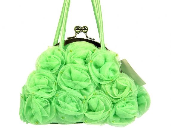 Rose Flower Evening Bag Clasp Style — in Green