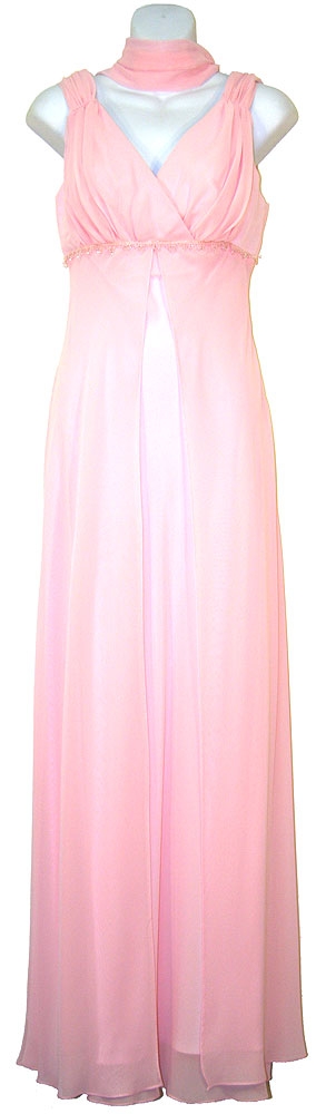 Shirred Bodice Formal Dress with Front Overlay
