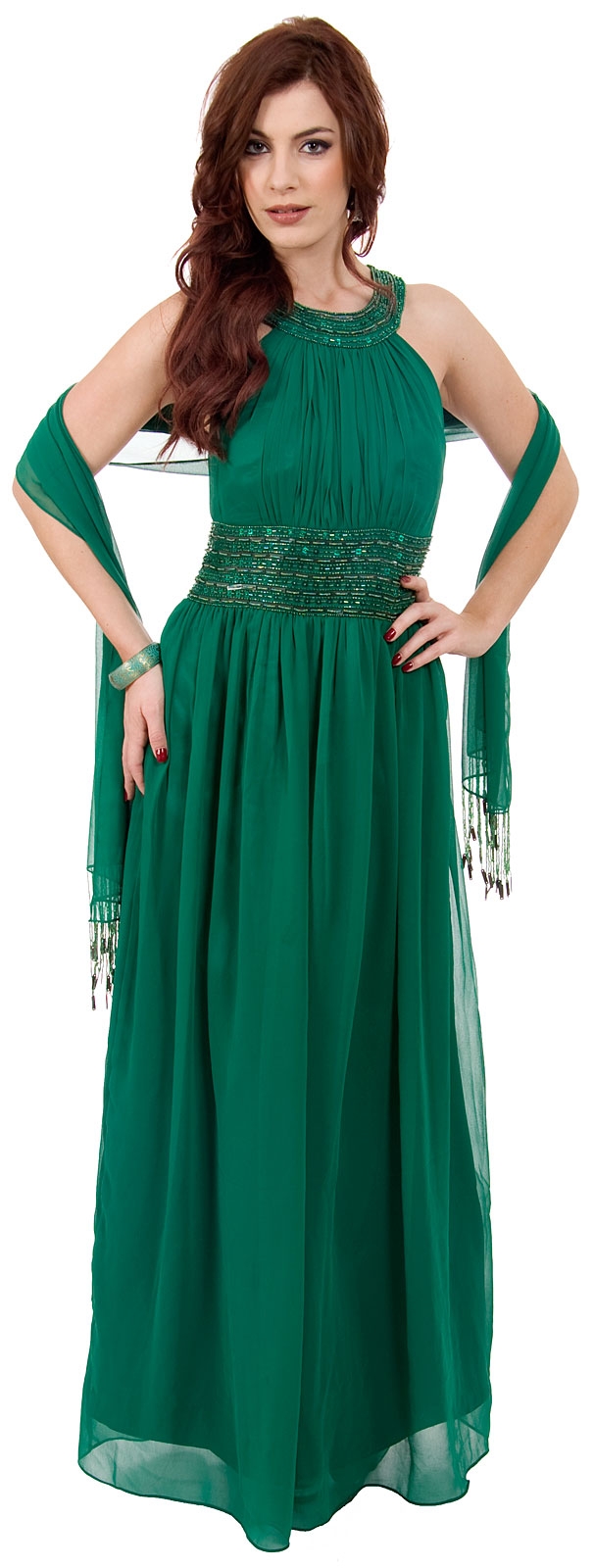 Roman Empire Long Formal Dress with Beaded Straps & Waist — in alternative picture