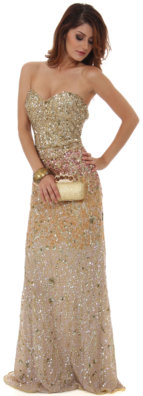Strapless Exquisitely Sequined Long Formal Prom Dress  — in an alternative picture