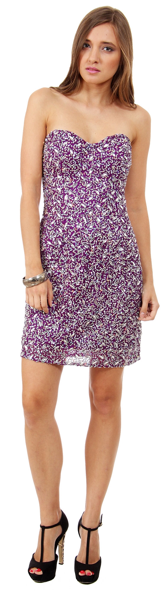 Strapless Sweetheart Neck Short Beaded Prom Dress 