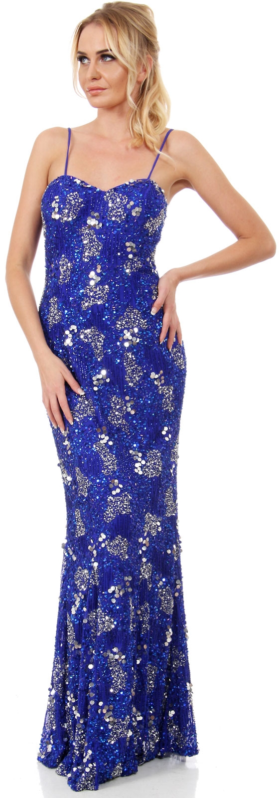Exquisitely Beaded Long Formal MOB Dress with Jacket — in Royal Blue