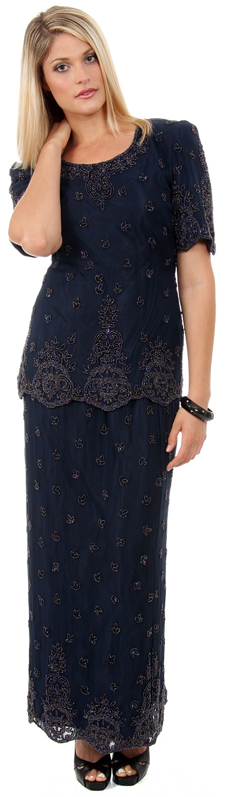 Round Neck Half Sleeves 2-Piece Blouse and Skirt Set
