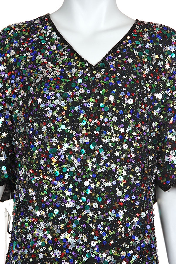 Plus size V-neck Sequined Formal Dress — in closeup