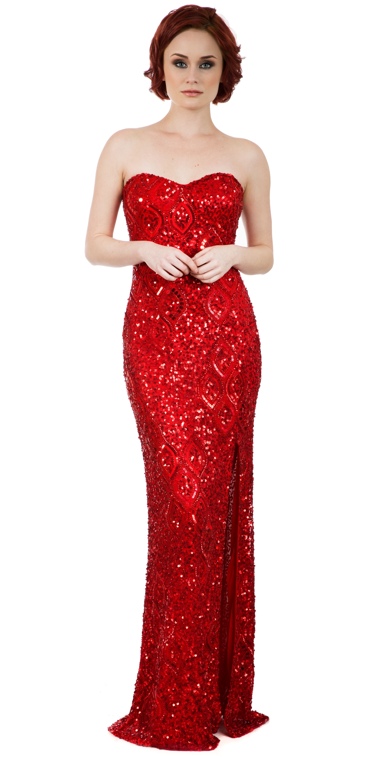 Strapless Sweetheart Sequins Long Formal Prom Dress — in an alternative image