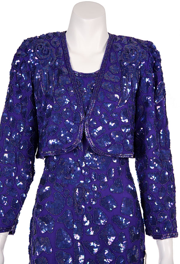 Short Sequin Beaded 2 Piece Cocktail Dress — closeup with Jacket