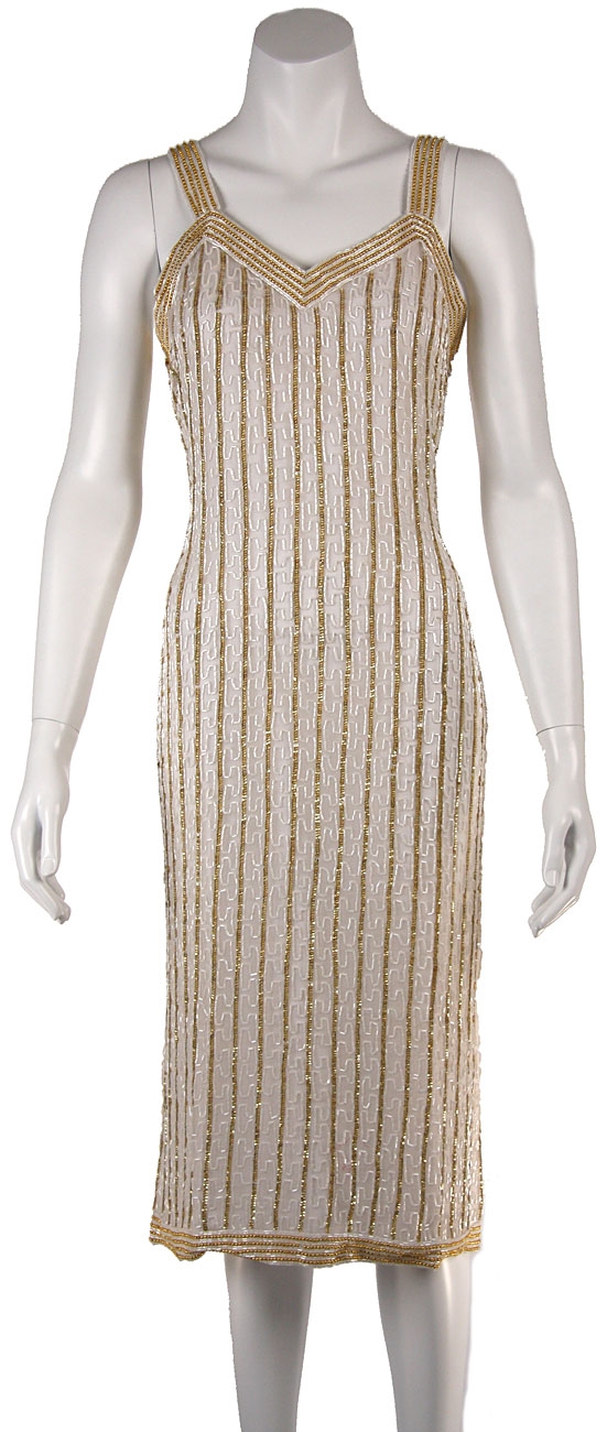 Fully beaded Tea Length Cocktail Dress with Jacket — without Jacket
