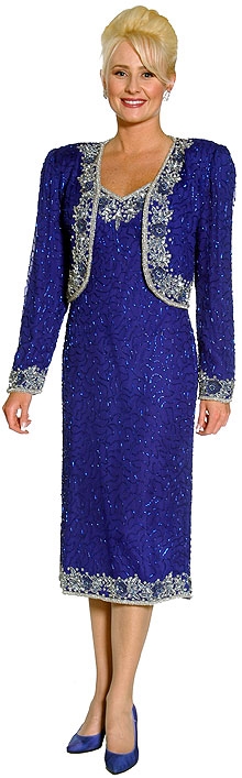 Tea Length Sequined Formal Dress with Matching Jacket 