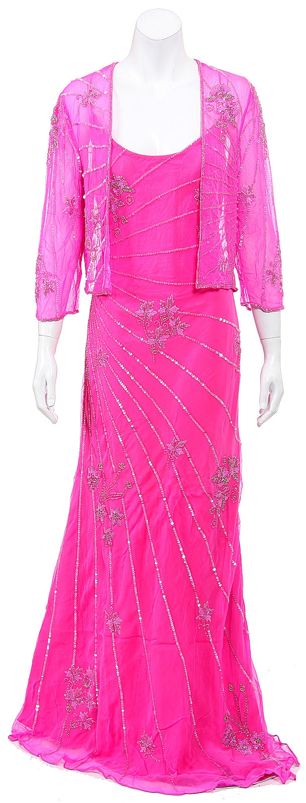 Floor Length Hand Beaded/Sequined Formal Dress with Jacket — in alternative image
