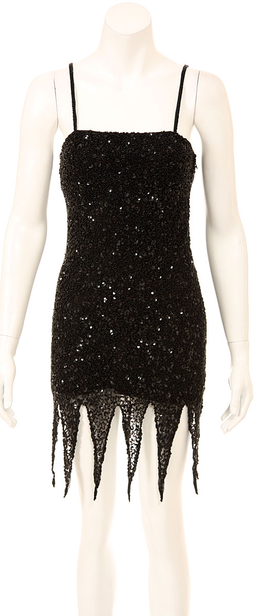 Fully Beaded Spaghetti Strap Sequined Formal Dress — in Black
