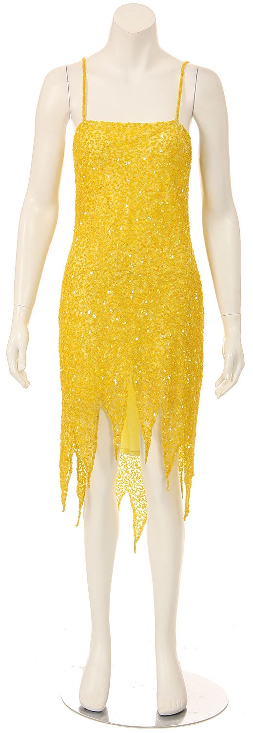 Fully Beaded Spaghetti Strap Sequined Formal Dress — in Yellow