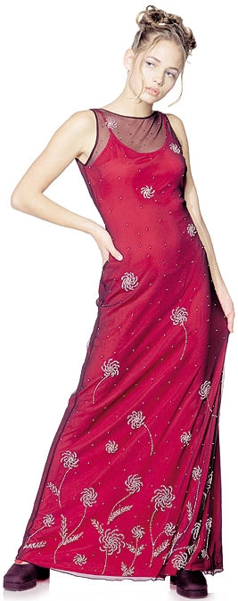 Floral Beaded Polynet Formal  Dress