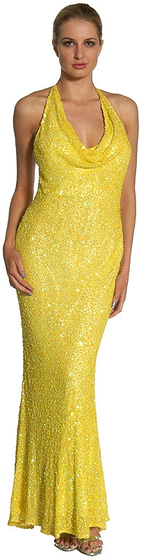 Silver Sparkled Full Length Formal Dress — in Lemon color