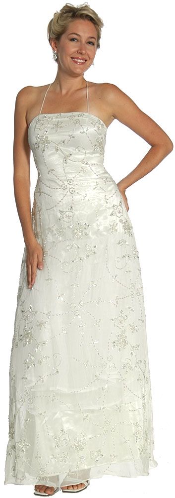 Spaghetti Wedding Dress in Ivory/Silver