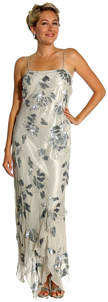 Mettalic Leafy Formal Mother of the Bride Dress with Jacket — without Jacket