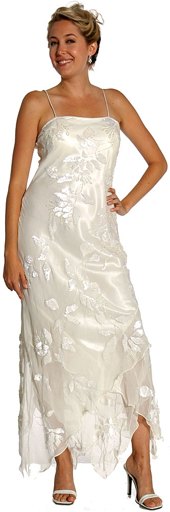 Mettalic Leafy Formal Mother of the Bride Dress with Jacket — in Ivory color without Jacket