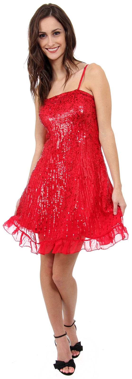 Sequin Glittered Prom Dress — in Red